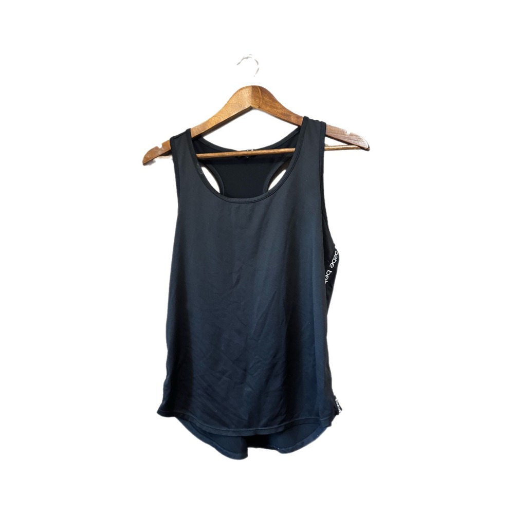 bebe Sport Tank Top Women M Black Excellent Racerback Logo Tape Side Trim